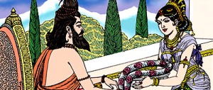 Vidyadhari giving the garland to Durvasa