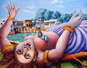 Pootana's life sucked by Krishna